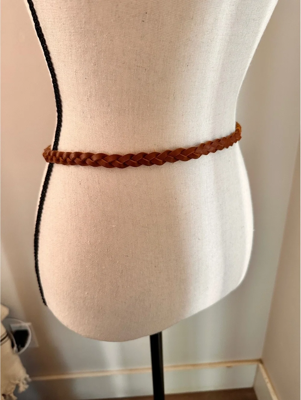Vintage Brown Braided Leather Belt with Silver Clasp, 32 Inches